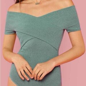 green off the shoulder bodysuit